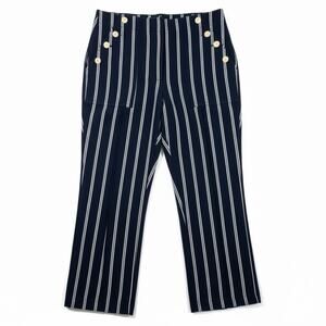 J.Crew Nautical Navy White Stripe Sailor Pants Front Button Pockets Size 12